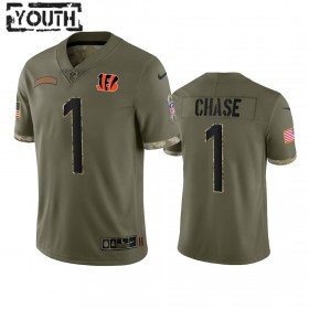 Maillot Cincinnati Bengals Ja Marr Chase 1 Olive 2022 Salute To Service Limited - Enfant
